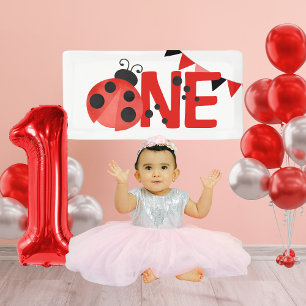 Lona Watercolor ONE Ladybug Primer cumpleaños Mini Bann