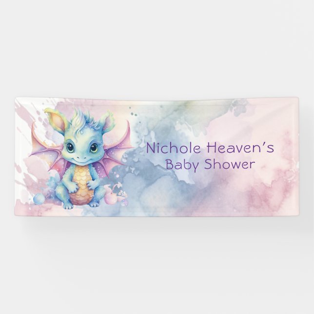 Lona Watercolor Pastel Dragon Chica Baby Shower (Horizontal)