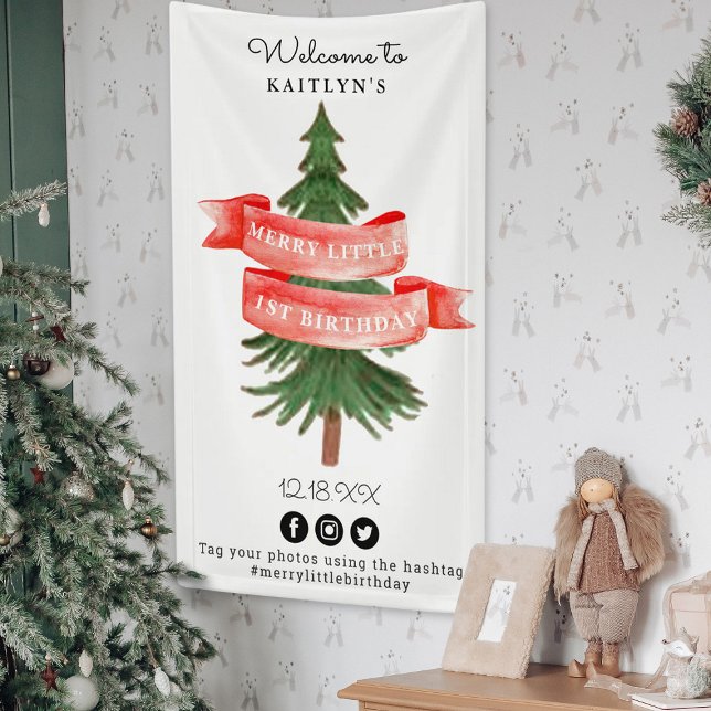 Lona Watercolor Pine Tree Merry Little Birday (Subido por el creador)