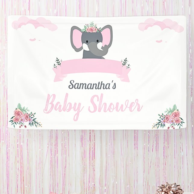 Lona Watercolor Rustic Elephant Floral Baby Shower (Subido por el creador)