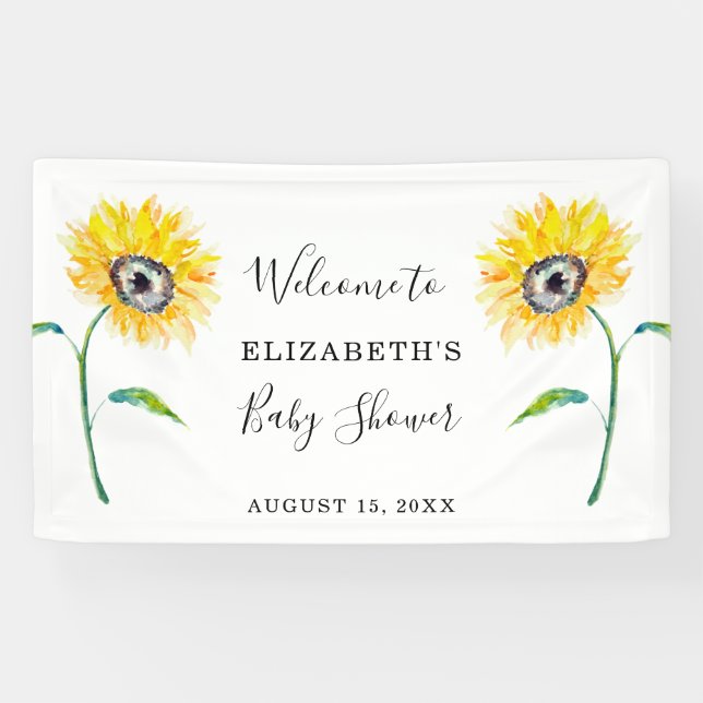 Lona Watercolor Sunflower Baby Shower Bienvenida Simple (Horizontal)