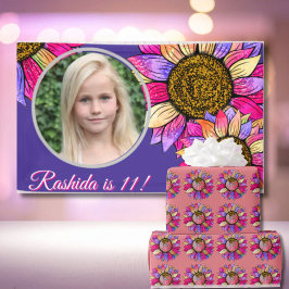 Lona Watercolor Sunflower Pink & Purple Chic Birthday