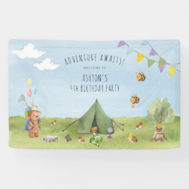 Lona Watercolor Teddy Bear, bienvenida al cumpleaños de