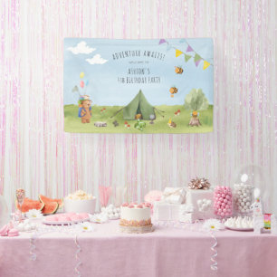 Lona Watercolor Teddy Bear, bienvenida al cumpleaños de