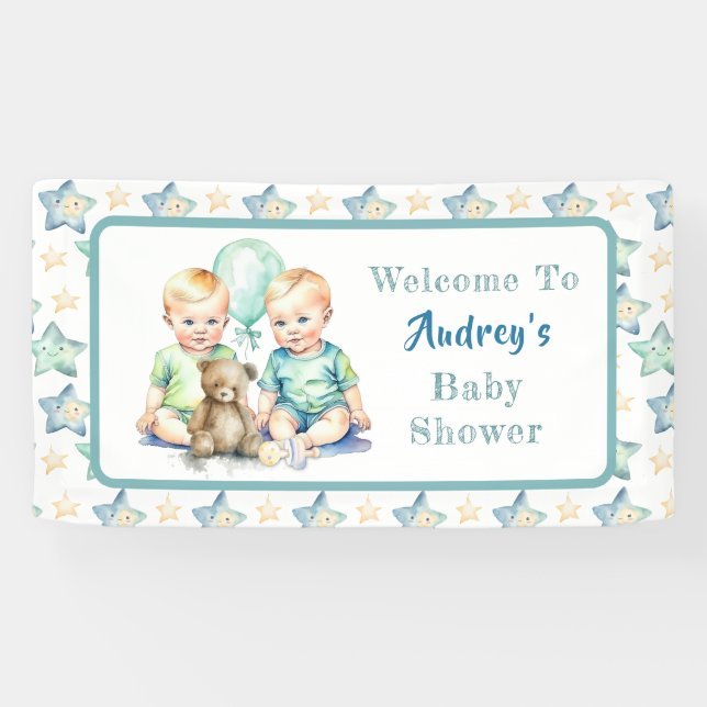 Lona Watercolor Twin Boys Baby Shower | Oh, chicos! (Horizontal)