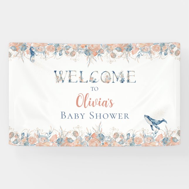 Lona Watercolor Under the Sea Whale Baby Shower Welcome (Horizontal)