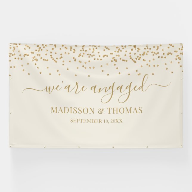 Lona We are Engaged cream glitter gold backdrop (Horizontal)