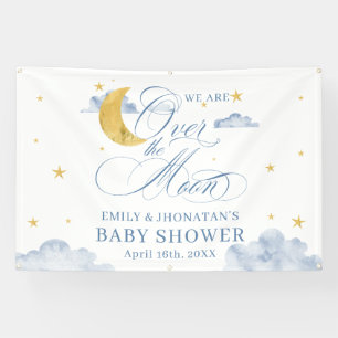 Lona We are over the Moon baby shower backdrop