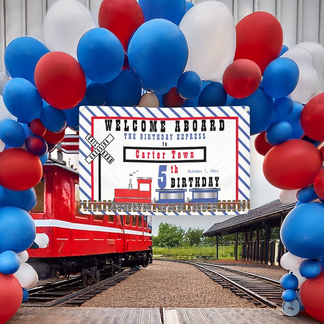 Lona Welcome Aboard 5th Birthday Express Train (Welcome Aboard Choo Choo Train 5th Birthday Express Train Outdoor Banner)