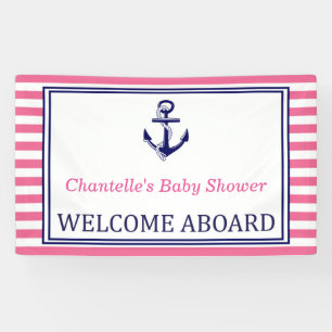Lona Welcome Aboard - Sign - Pink Navy Nautical