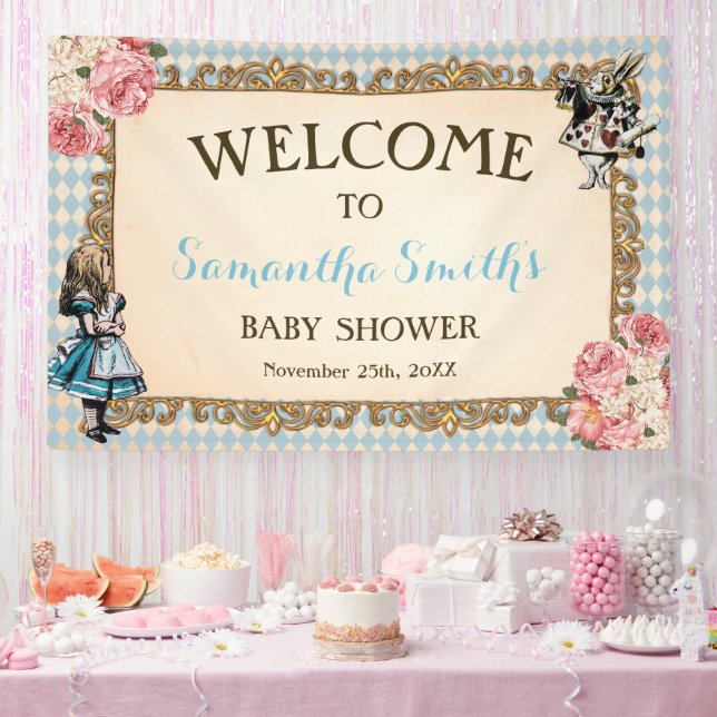 Lona Welcome Baby Shower Banner Vintage Alice (Fiesta)