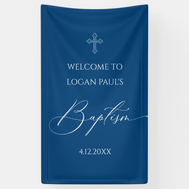 Lona WELCOME BAPTISM banner custom BLUE (Vertical)