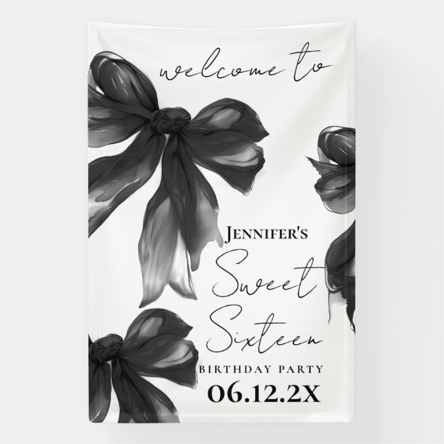 Lona Welcome Black Bow Coquette Script Sweet 16 Party (Vertical)