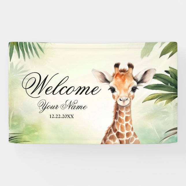 Lona Welcome Cute Giraffe Jungle Baby Shower Party (Horizontal)