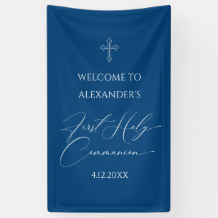 Lona WELCOME FIRST COMMUNION banner custom BLUE