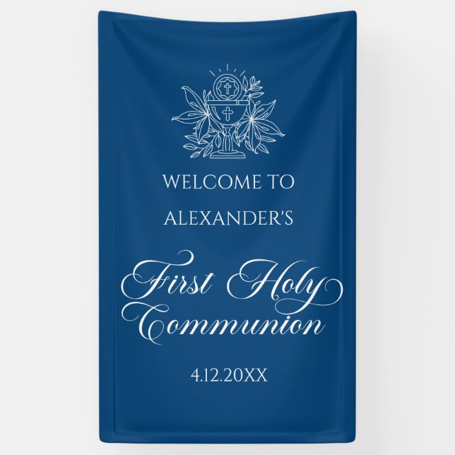 Lona WELCOME FIRST COMMUNION banner custom Blue (Vertical)
