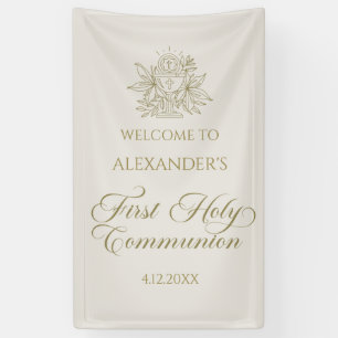 Lona WELCOME FIRST COMMUNION banner custom marfil
