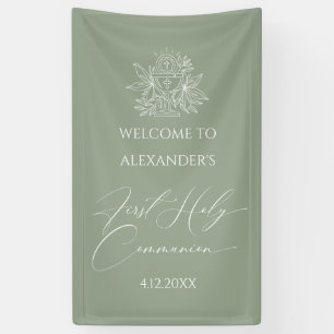Lona WELCOME FIRST COMMUNION banner custom Sage