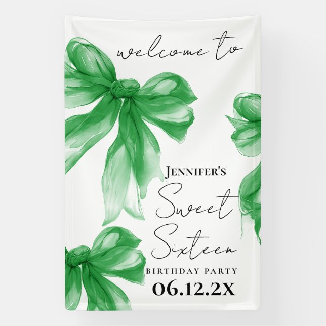Lona Welcome Green Bow Coquette Script Sweet 16  (Vertical)