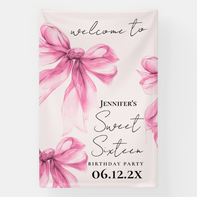 Lona Welcome Pink Bow Coquette Script Sweet 16 Blush  (Vertical)