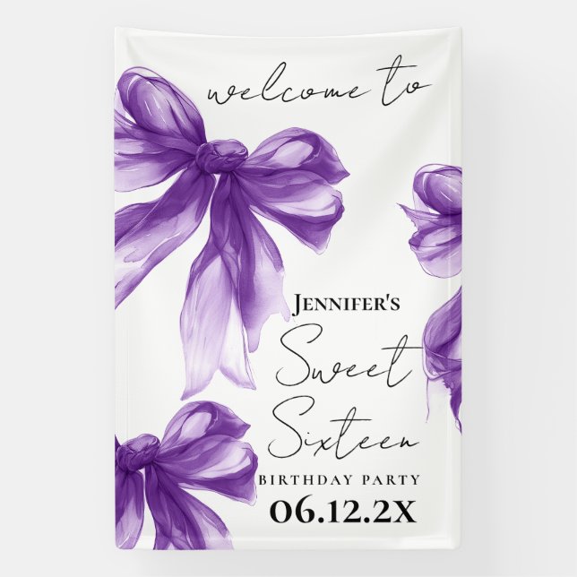 Lona Welcome Purple Bow Coquette Script Sweet 16  (Vertical)