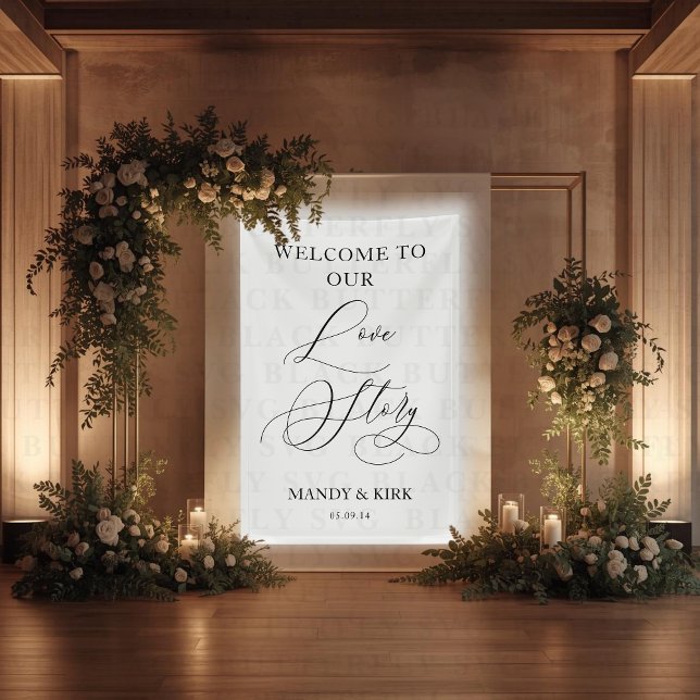 Lona Welcome to Our Love Story Wedding Sign Banner (PERSONALIZED WELCOME TO OUR LOVE STORY )