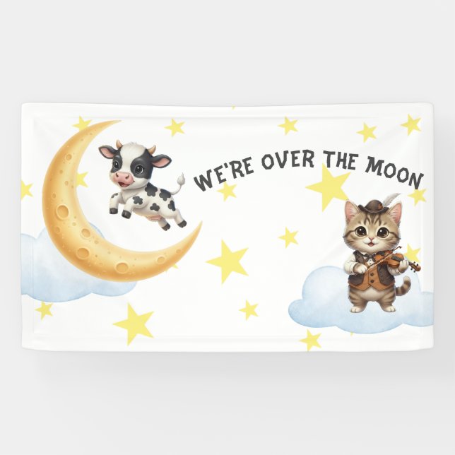 Lona We're Over the Moon, Cow, Moon, Cat Baby Shower (Horizontal)