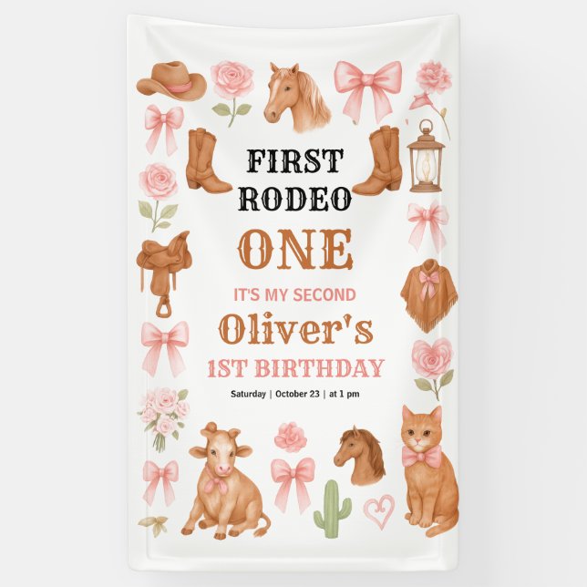 Lona Western Coquette Cowgirl 1st Birthday Cute Pink (Vertical)