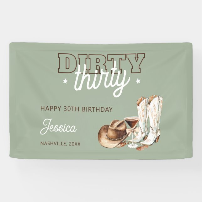Lona Western Green Dirty Thirty 30th Birthday Party (Horizontal)