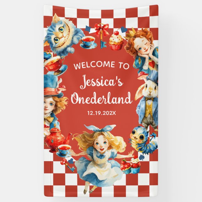 Lona Whimsical Alice in ONEDERLAND 1st Birthday WELCOME (Vertical)