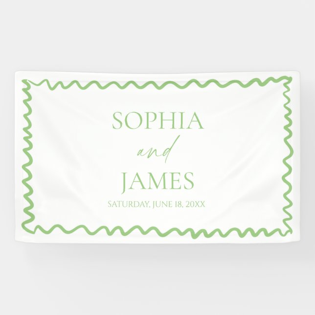 Lona Whimsical Citrus Green Wavy Border Wedding (Horizontal)