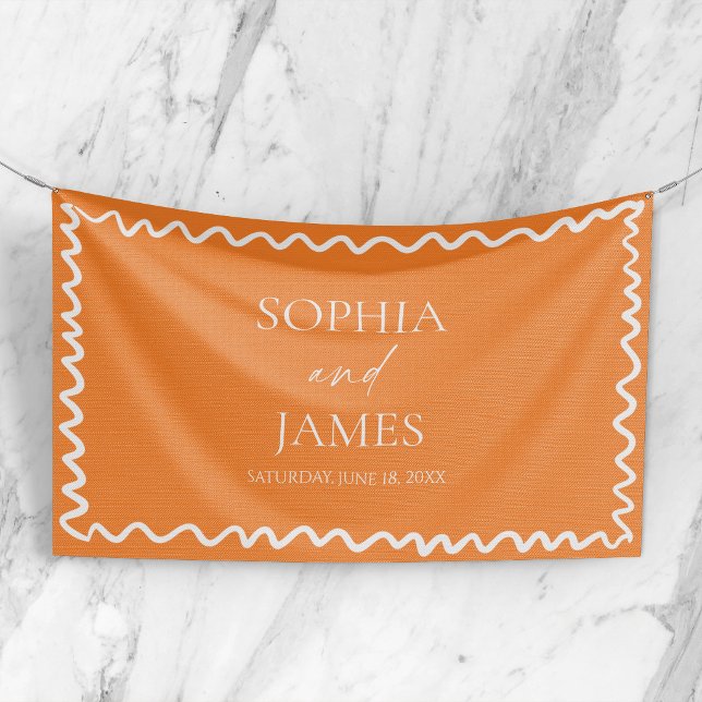 Lona Whimsical Citrus Orange Wavy Border Wedding (Subido por el creador)