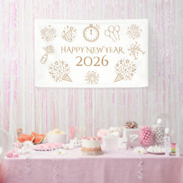 Lona Whimsical Doodles Gold Text Happy New Year 2026