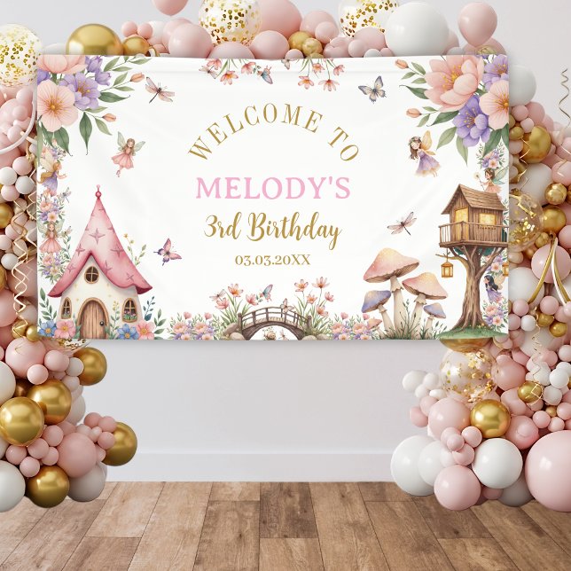 Lona Whimsical Flower Fairy 3rd birthday Banner (Subido por el creador)