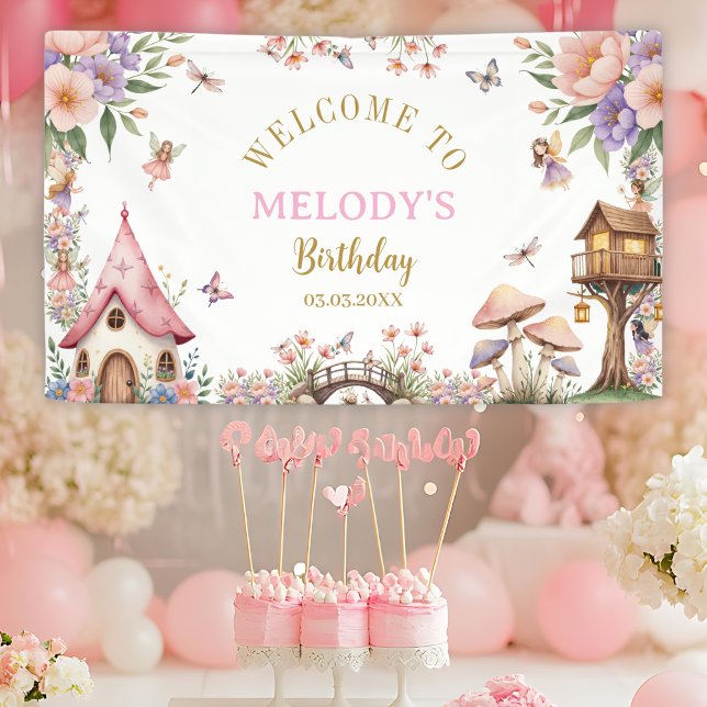 Lona Whimsical Flower Fairy birthday Banner (Subido por el creador)