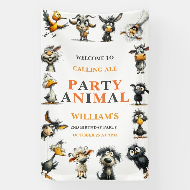 Lona Whimsical Funny Animals 2nd Birthday Party (Vertical)