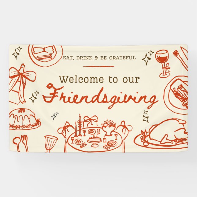 Lona Whimsical hand drawn cute friendsgiving banner (Horizontal)