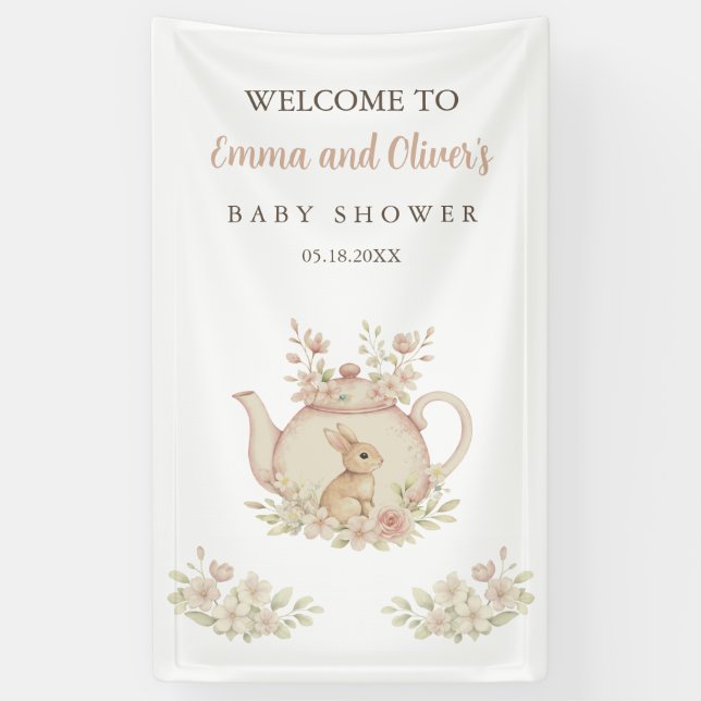 Lona Whimsical Watercolor Bunny Tea Party Baby Shower (Vertical)