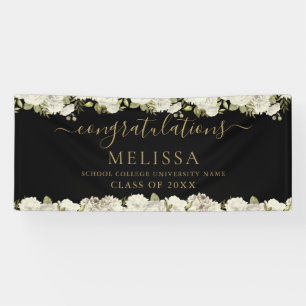 Lona White Floral Black And Gold Script Graduation