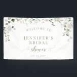 Lona White Poeny Rose Flower Bridal Shower Welcome<br><div class="desc">Elegant and charming botanical nature themed bridal shower design featuring sweet white rose and peony flower blooms in between greenery leaves. This romantic, nature-inspired style brings a fresh and sophisticated touch to your celebration. Perfect for garden party bridal showers, boho wedding showers, floral bridal themes, rustic outdoor celebrations, spring and...</div>