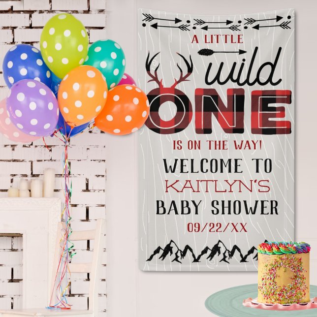 Lona Wild One Boys Rustic Plaid Lumberjack Baby Shower (Subido por el creador)