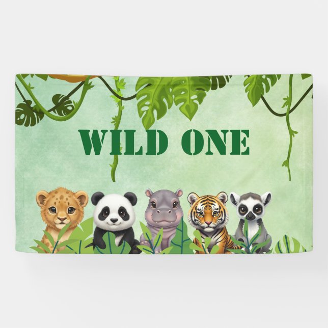 Lona Wild One, Zoo Animal 1st Birthday Banner (Horizontal)
