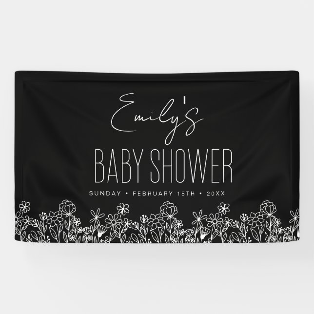Lona Wildflower Boho Baby Shower Black Elegant (Horizontal)