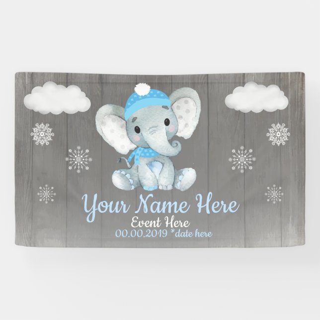 Lona Winboy Elephant fondo Copos de nieve azules (Horizontal)