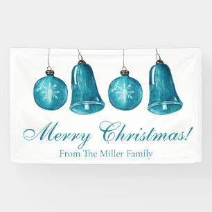 Lona Winter Blue Baubles Personalizado Familia Feliz Na