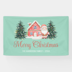 Lona Winter Cottage Navidad Árboles Santa Verde