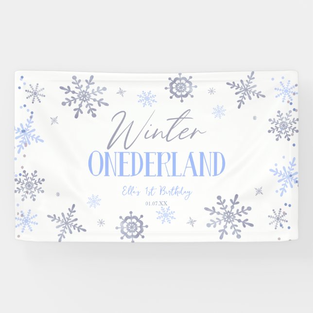 Lona Winter ONEderland Snowflake Primer Fiesta de cumpl (Horizontal)