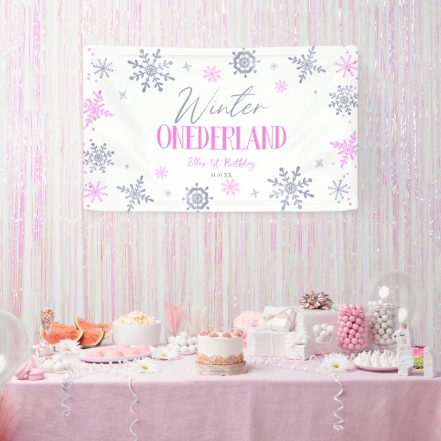 Lona Winter ONEderland Snowflake Primer Fiesta de cumpl (Fiesta)