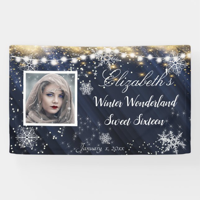 Lona Winter Wonderland Sweet 16 Snowflakes Blue (Horizontal)