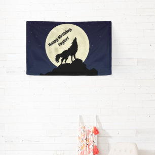 Lona Wolf Howling en la luna Midnight Blue